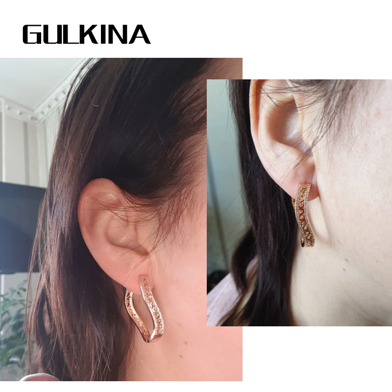 

Gulkina Luxury Unique Wave Big Circle 585 Rose Gold Drop Earrings Women Micro Wax Inlay Natural Zircon Earrings Fine Jewelry
