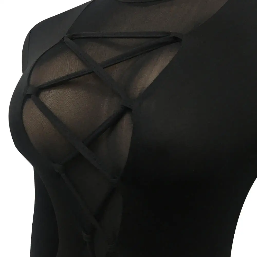 

Sexy Sheer Mesh Patchwork Body Jumpsuit Women Bandage Deep V Neck Backless Pencil Pants Bodycon Club Party Jumpsuit Overalls