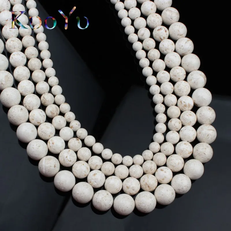 Natural White fossils Stone Beads Round Loose Spacer For Jewelry Making 6 8 10 12mm 15&quotInch Diy Earring Bracelet Jewellery | Украшения