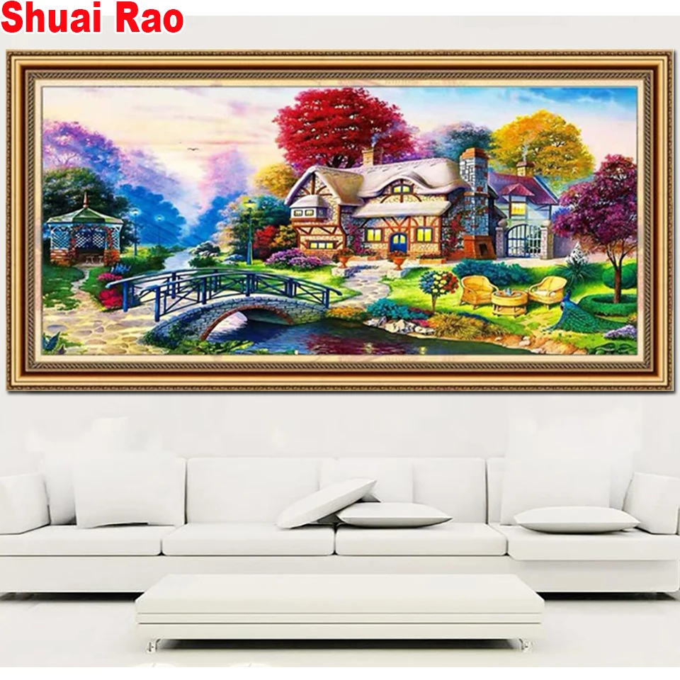 

Country villa House diamond painting full square round cross stitch diamond set mosaic still life diamond embroidery Landscape
