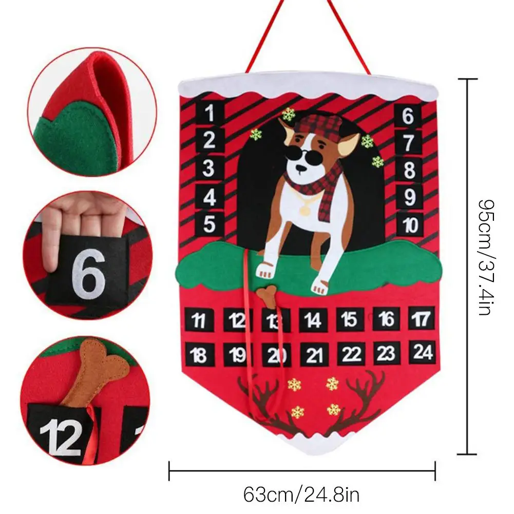 

Рождественский войлочный календарь в форме милой собаки, подвесное украшение, украшение, дата 1-24, обратный отсчет до Рождества, новогодние ...