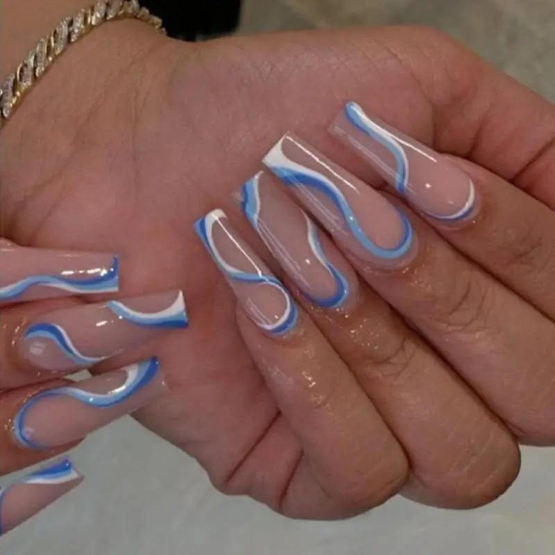 

24PCS Length Fake Nails False Nail Tips Ballet Removable Wear Full Cover Coffin Artificial Manicure Patch With Glue Nail Sticker