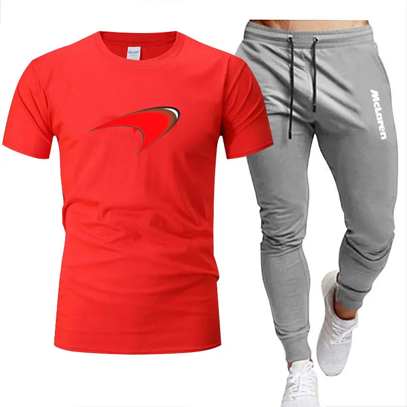 

2021 Fashion Casual Sportswear Summer Alphabet Print Suit Mclaren Jogging Fitness Suit T-shirt + Pants 2-Piece Set
