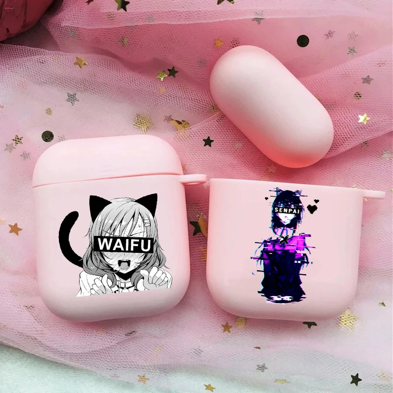 

Fashion Sad Anime Aesthetic Senpai Soft silicone TPU Case For AirPods Pro 1 2 3 Pink Wireless Bluetooth Earphone Box Cover