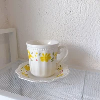 french ins garden flower coffee cup set ceramic mug cup vintage afternoon tea cup breakfast cup cute milk juice cup