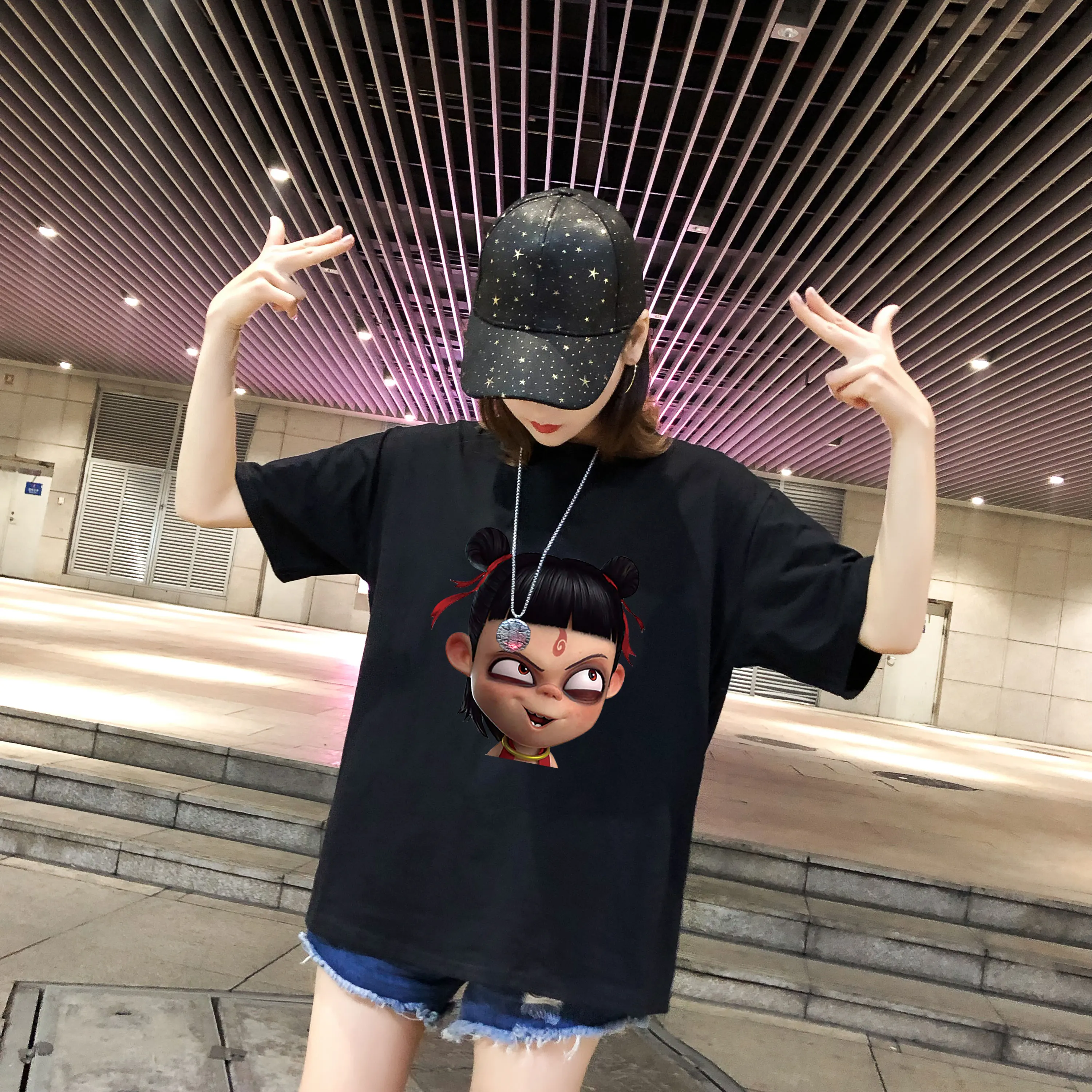 Which Cha T-shirt Pattern Short Sleeve State Tide Aobing Half Around the Movie |