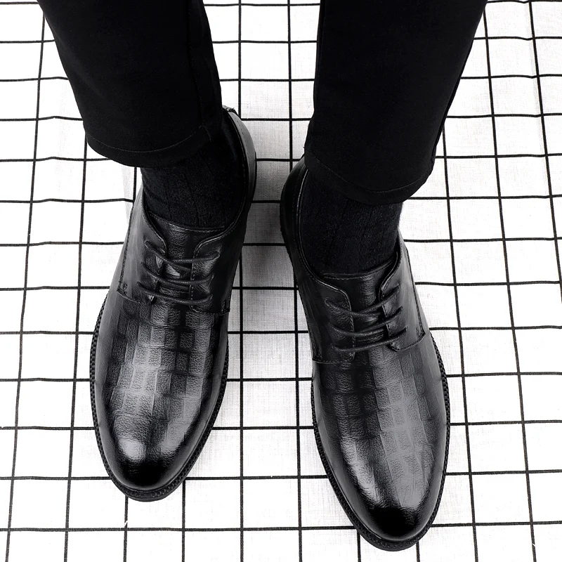 

fashion Italian Designer Black Shoes men Genuine Leather Lace Up Men Formal business Dress Oxfords Party Office Wedding shoes