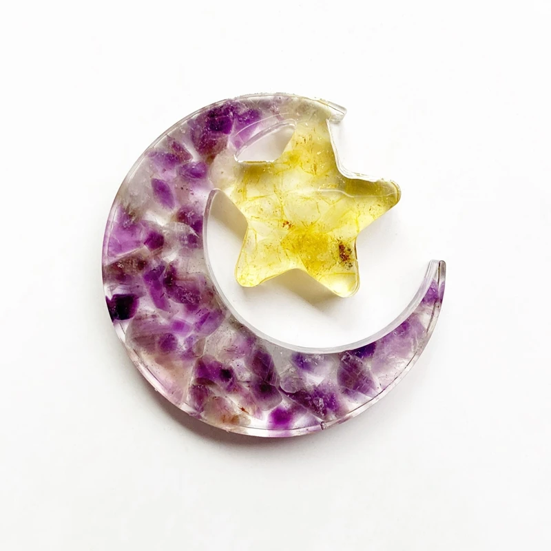 Кристалл лимонно жедтого цвета Кварц Камень Аметист чипы Смола звезда и луна