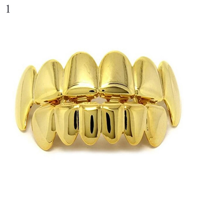 New Hip Hop Gold Teeth Grillz Top &amp Bottom Grills Dental Mouth Punk Caps Cosplay Party Tooth Rapper Funny Jewelry Gift |