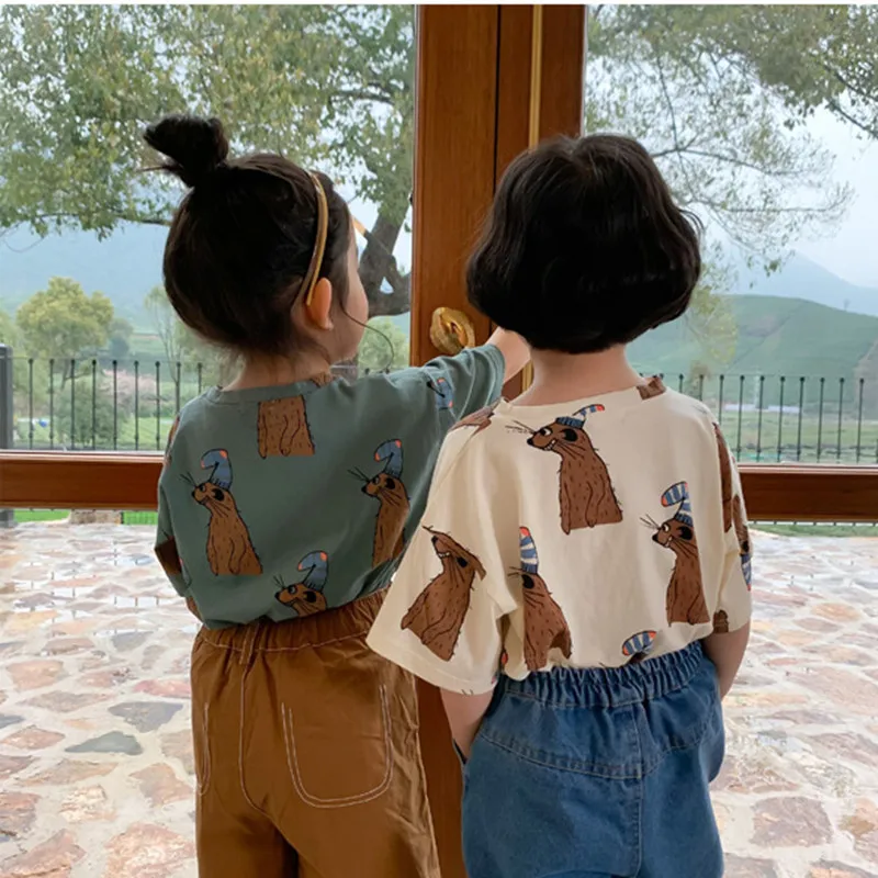 

7451 Children Clothes T Shirt Baby Boys Summer 2021 Cartoon Print Girls Tshirt Short Sleeve Cotton Kids Clothes Casual Tops