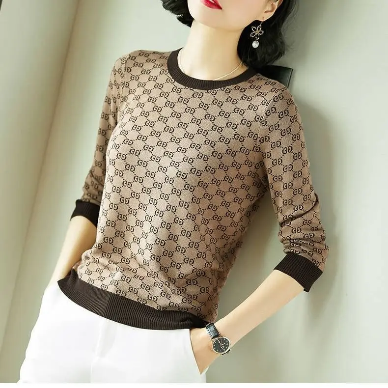 

Ladies temperament autumn long sleeve knitted bottoming shirt wool fashion casual inside loose top