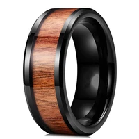 fashion men 8mm black tungsten wedding rings vintage koa wood inlay stainless steel rings men wedding band jewelry free shipping