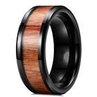 Модные мужские кольца 8 мм, черные вольфрамовые кольца из нержавеющей стали с деревянной инкрустацией, мужские обручальные кольца, ювелирные изделия, бесплатная доставка