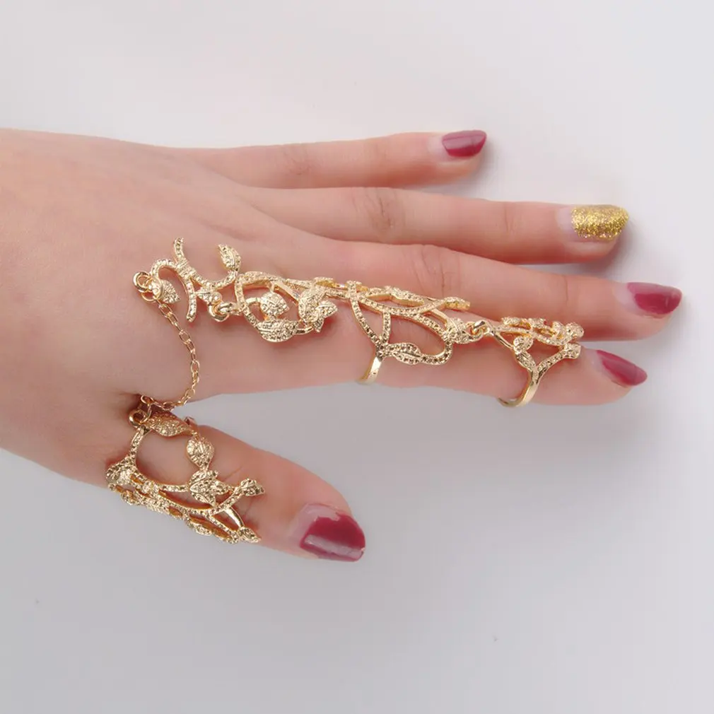 

Elegant Leaves Flower Design Rings Multiple Finger Stack Knuckle Band Crystal Set Womens Fashion Jewelry Best Gift