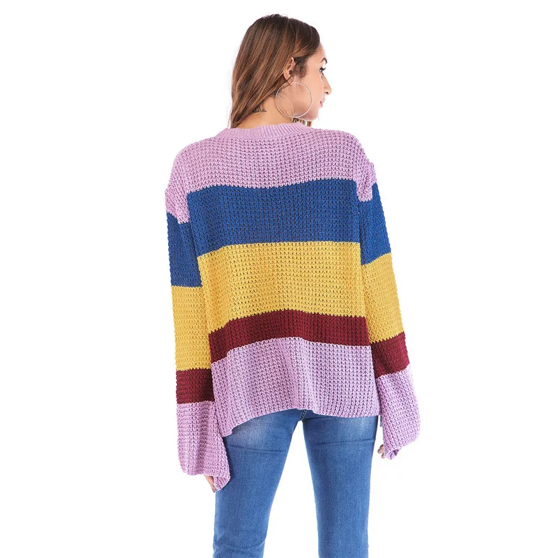 Полный 2019 женский свитер Топ вязаный с круглым вырезом рожок длинный рукав три