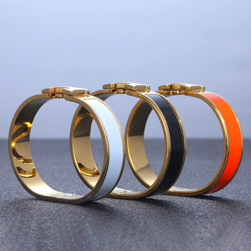 

Titanium Steel 12mm Charm Bracelet Women 17CM Men 19CM Designer Enameled Christmas Gifts Jewelry Wholesal