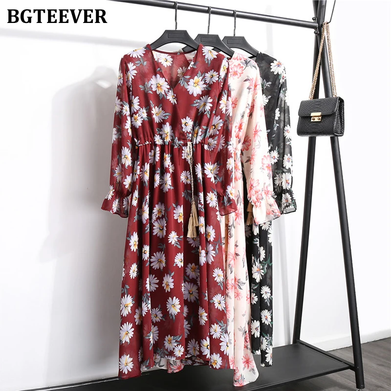 Платье BGTEEVER женское шифоновое с V образным вырезом элегантное ТРАПЕЦИЕВИДНОЕ