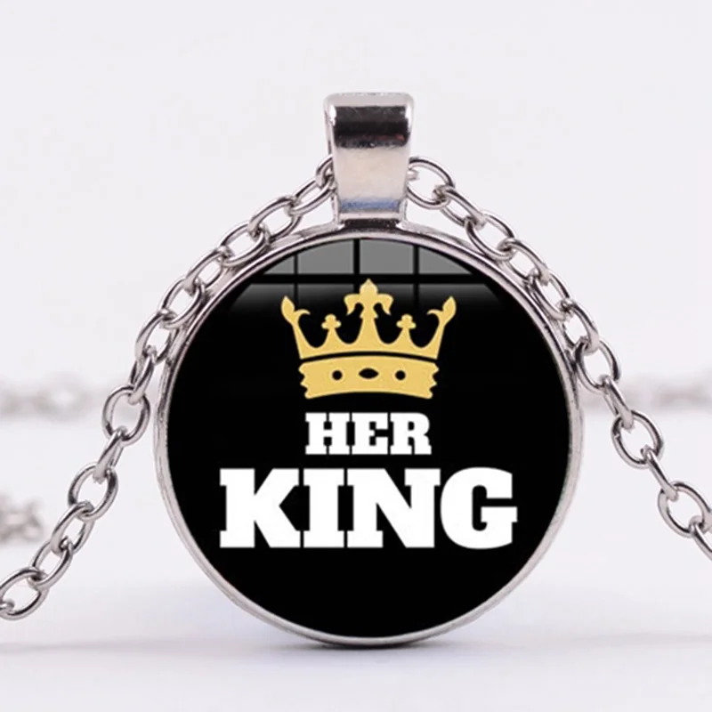 Массивное ожерелье Her King His Queen модное золотого цвета с принтом короны травы