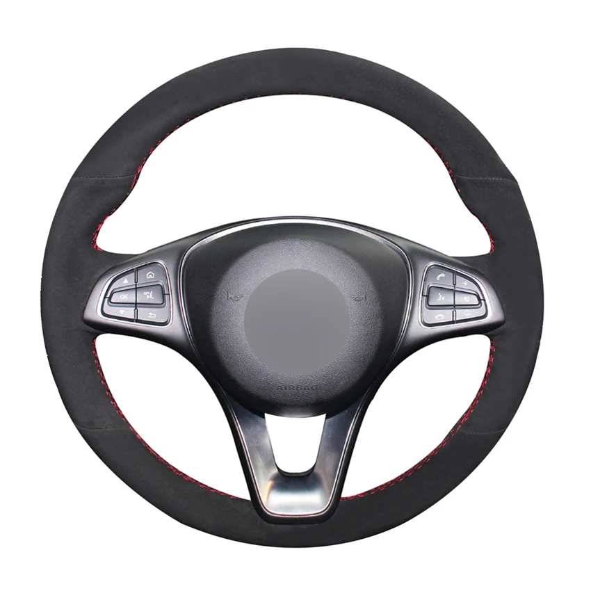 

Hand-stitched Black Suede No-slip Soft Car Steering Wheel Cover for Mercedes Benz C180 C200 C260 C300 B200 E200 E300 CLS260