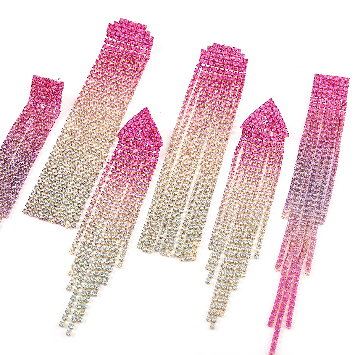 

HYSECMAO New Pink Rhinestone Crystal Long Tassel Earrings for Women Bridal Gradient Drop Dangling Earrings Wedding Jewelry Gifts