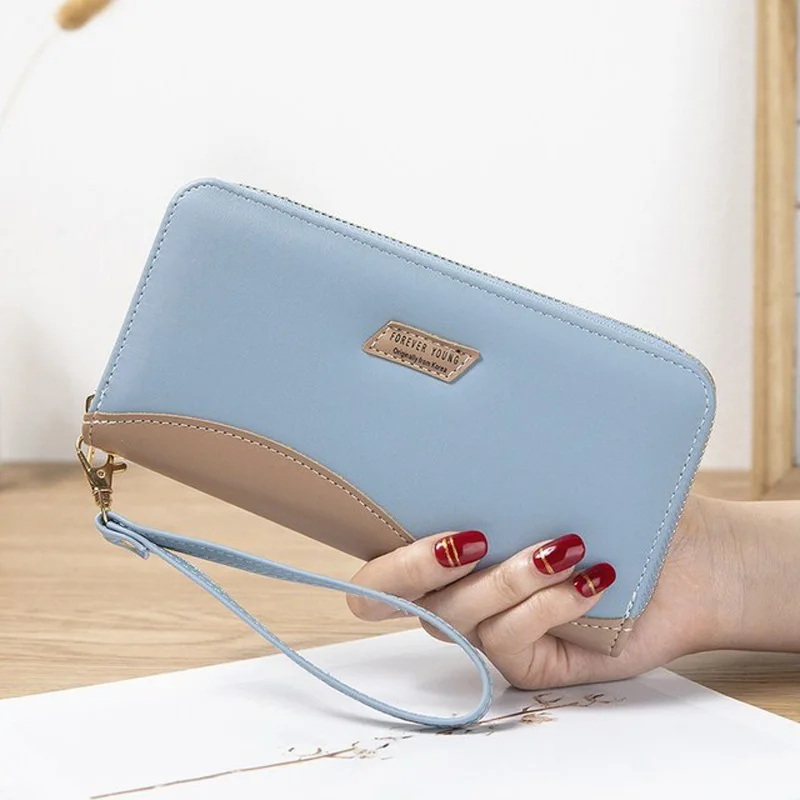 Candy Color PU Leather Long Women Wallet High Quality Stitching Change Purse Card Holder Bags Cell Phone Zipper Wallet