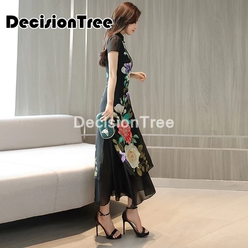 2021 ao dai классический стиль aodai платье с коротким рукавом античная Черная Вышивка