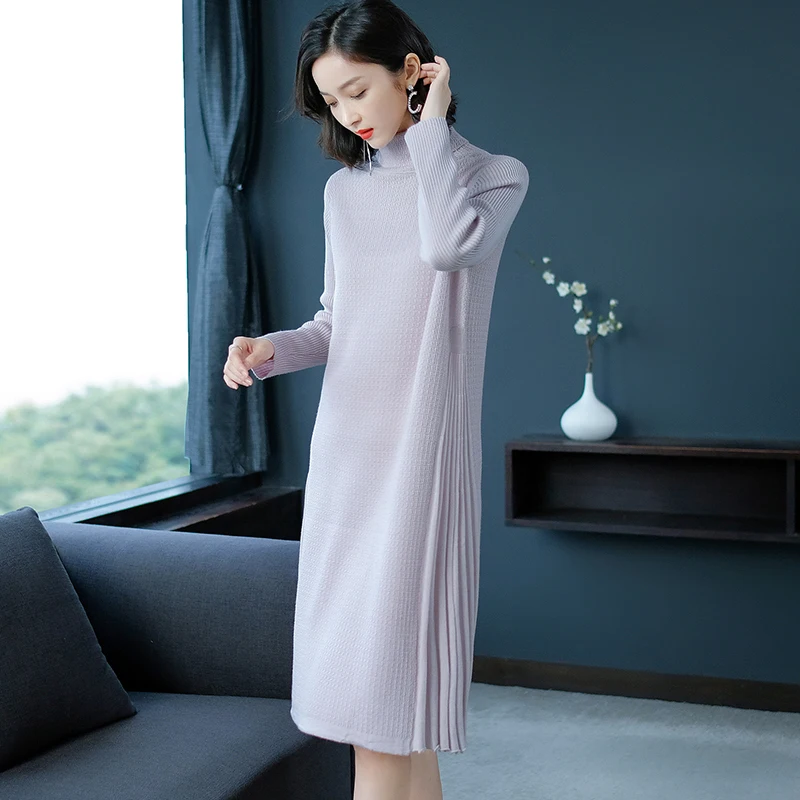 Женское длинное платье с высоким воротником Осень-зима 2020 длинный рукав