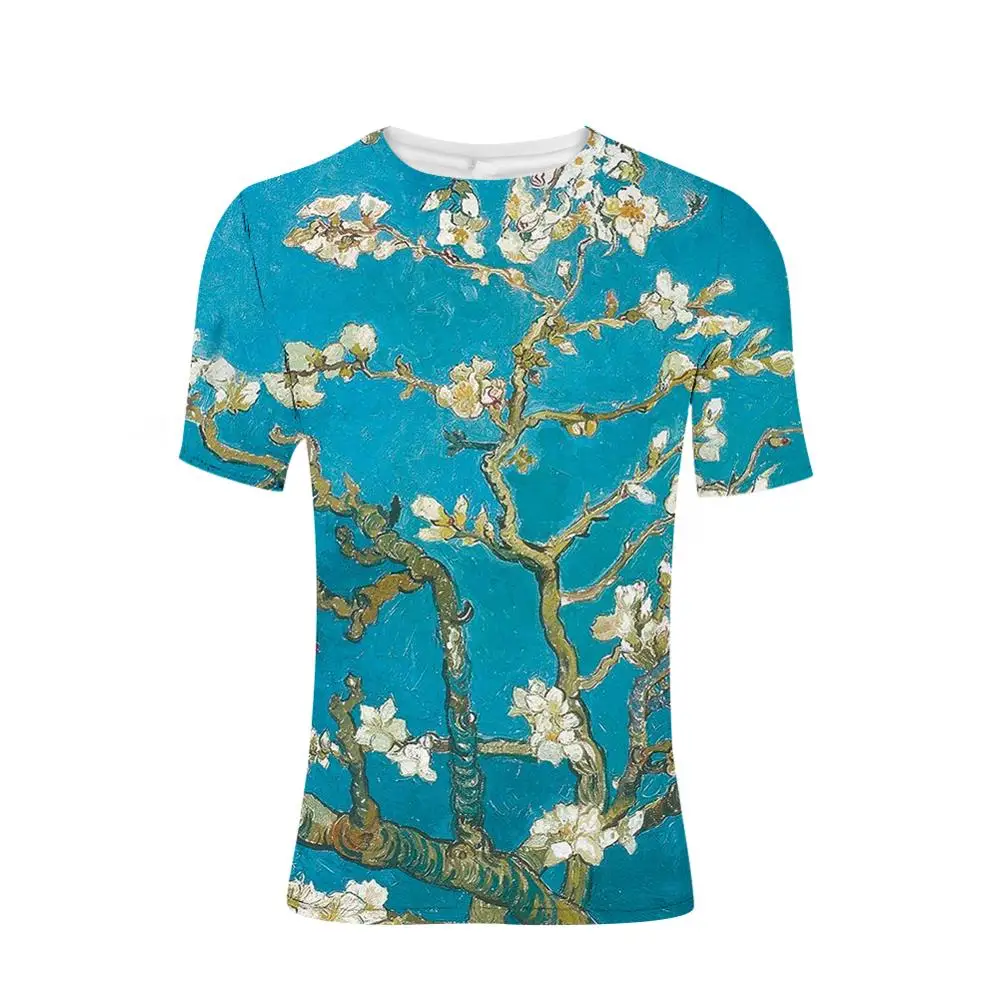 

Customized Vincent Van Gogh Blossoming Almond Tree Print t shirt women plus size 6XL Summer Girls Short Sleeve Tee Tops feminina