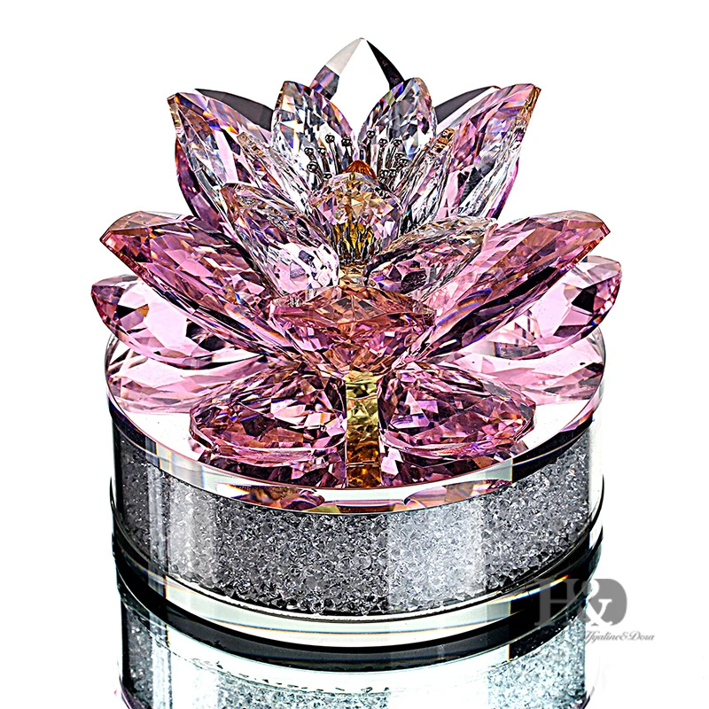 

H&D Crystal Figurine Pink Lotus Flower Feng Shui Paperweight Glass Ornament Home Decor Collection Wedding Decoration Ornament