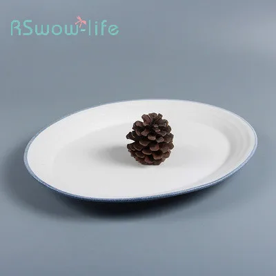 

10inch Ceramic Tableware Japanese and Korean Style Snowflake Glaze Oval Plate Household Kitchen Utensils