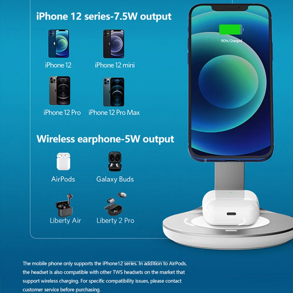 

2 in 1 Magnetic Wireless Charger Magsafing Charge Station For iPhone12 Pro Max Mini AirPods Wireless Charging For Magsafe Holder