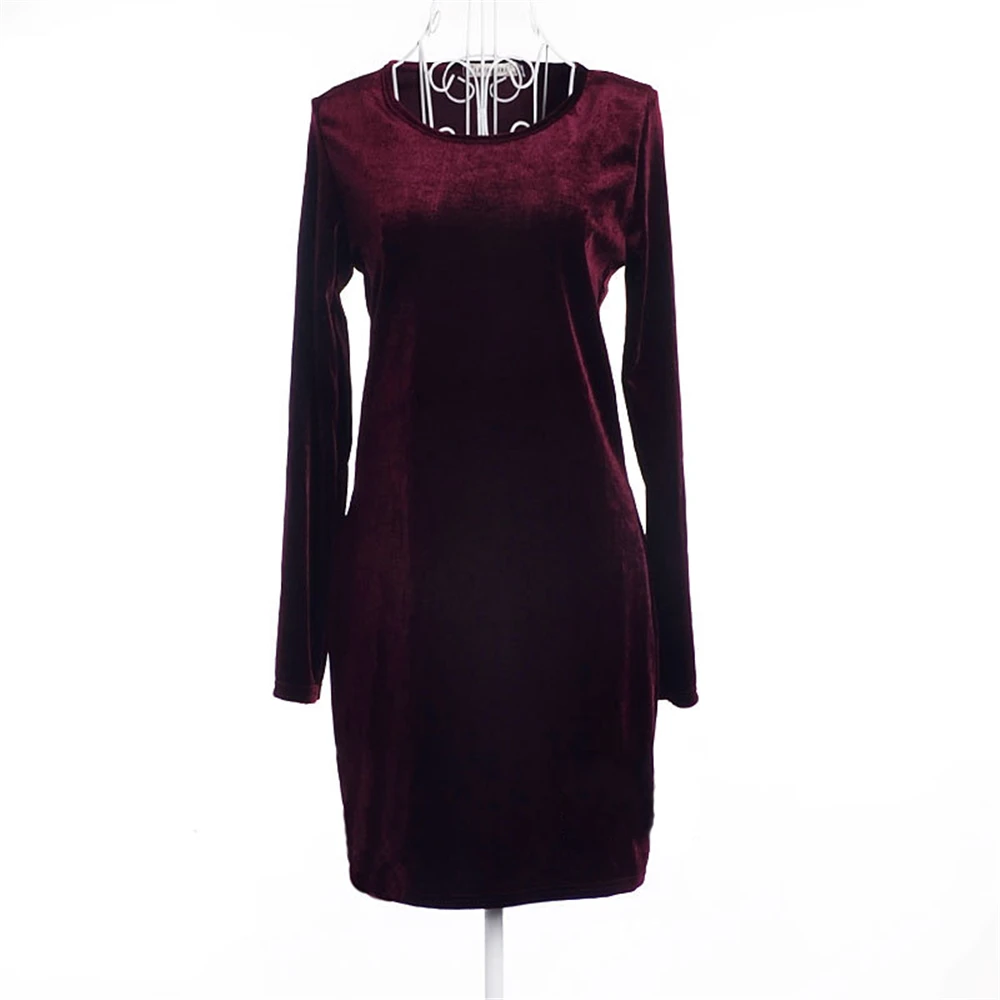 Женское короткое бархатное платье с длинным рукавом однотонное|women sexy dress|dress long