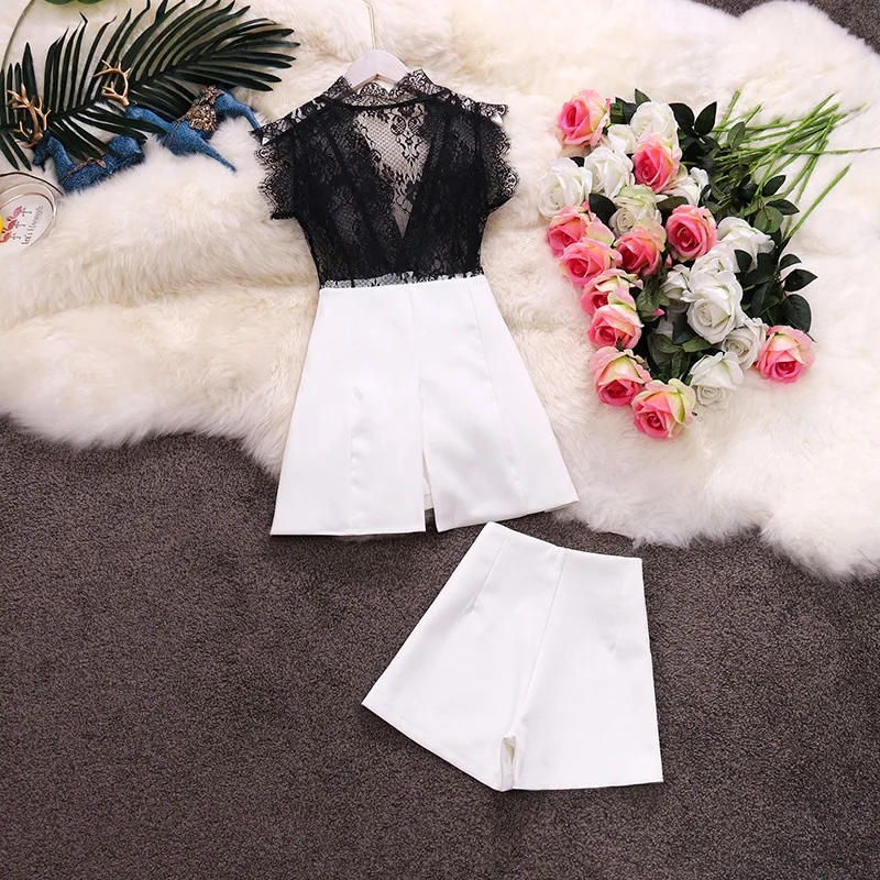 Костюм женский кружевной с V-образным вырезом пикантный Топ без рукавов шорты