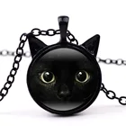 Ожерелья для женщин ожерелье с рисунком черной кошки для любителей домашних животных подвеска с двумя ушками ювелирные изделия стеклянный кабошон подарок для девушки