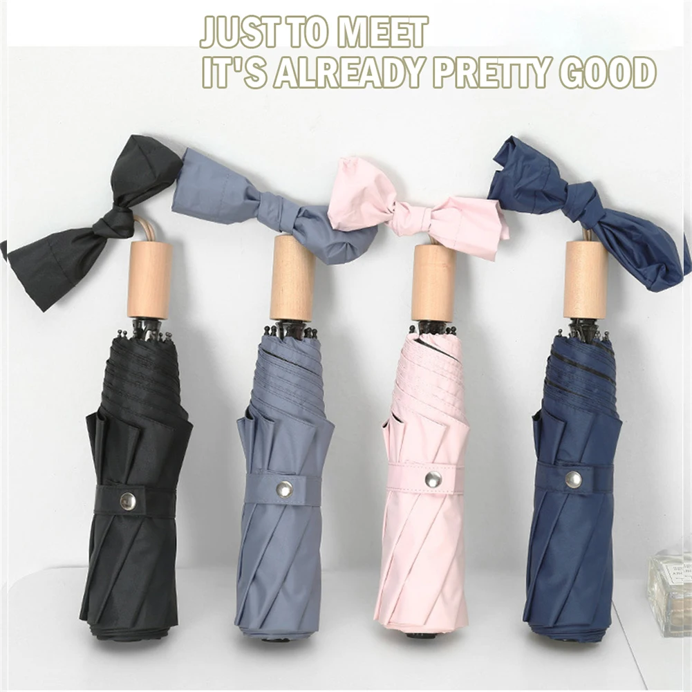 

Простой и свежий однотонный ретро-зонт с деревянной ручкой, мягкий натуральный виниловый зонт, прочный домашний дождевик