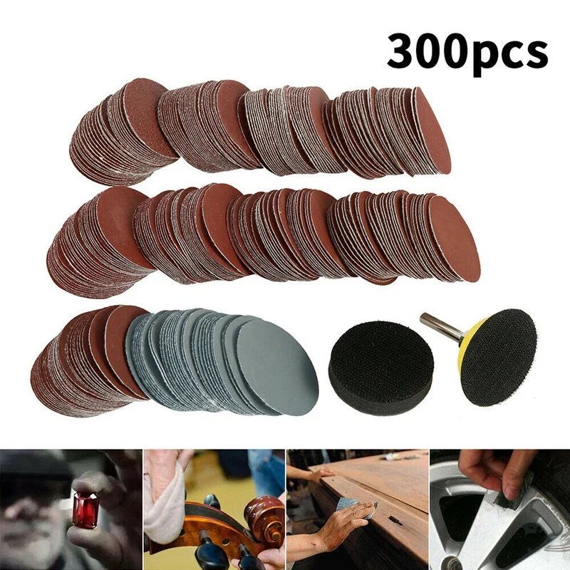 

300PCS Sanding Discs Pads Mixed Orbital Sander Hook Loop Sand Paper 2 Inch Alumina
