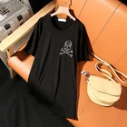 Летняя свободная футболка с короткими рукавами для женщин Street punk повседневная индивидуальность цвета бриллиантовый узор черепа женские удобные топы