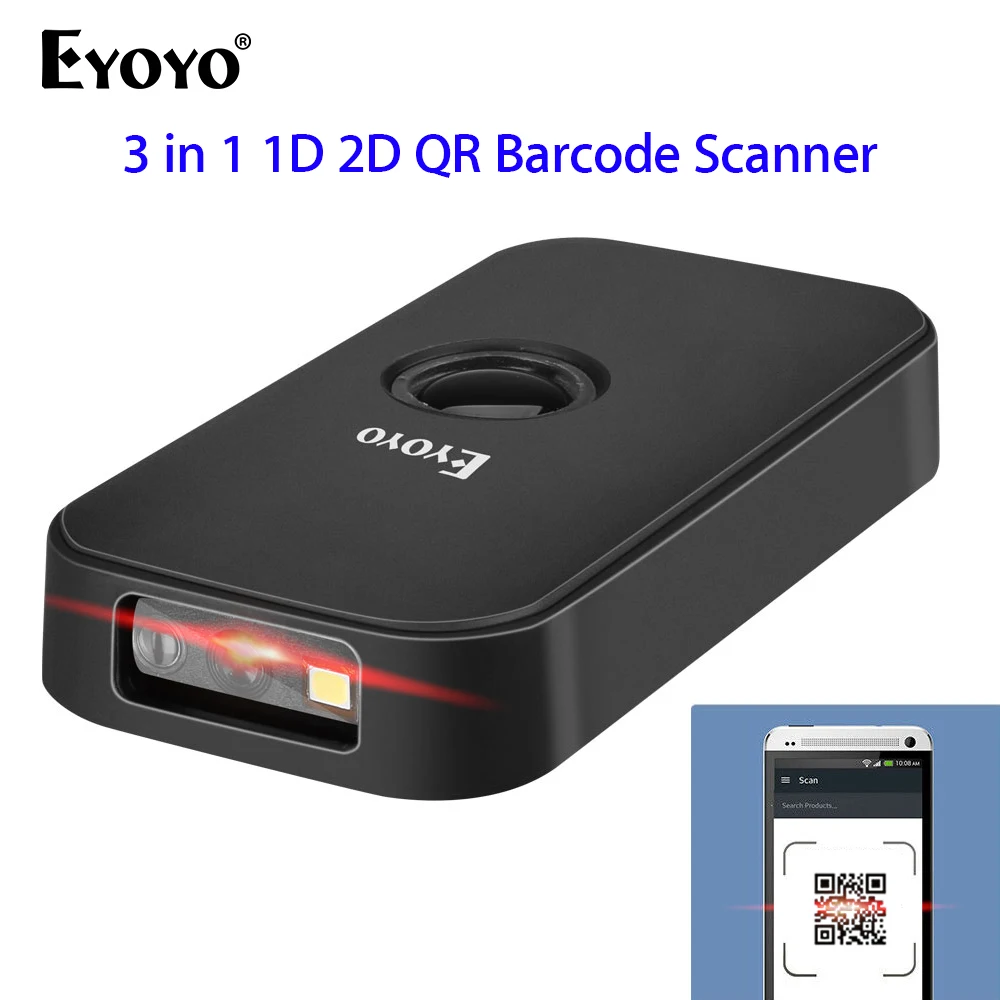 Eyoyo EY-009 2D Barcode Scanner 3-in-1 USB Wired&2.4G Wireless&Bluetooth Bar Code Reader Portable 1D QR Scanner for IOS Android