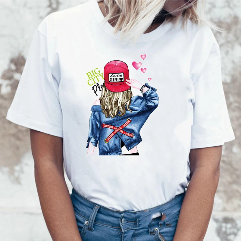 

Fashion Girl Print t-shirt Ladies Streetwear Short Sleeve Summer Tee Ladies Clothes Tops Harajuku Casual White 90s Women t shirt