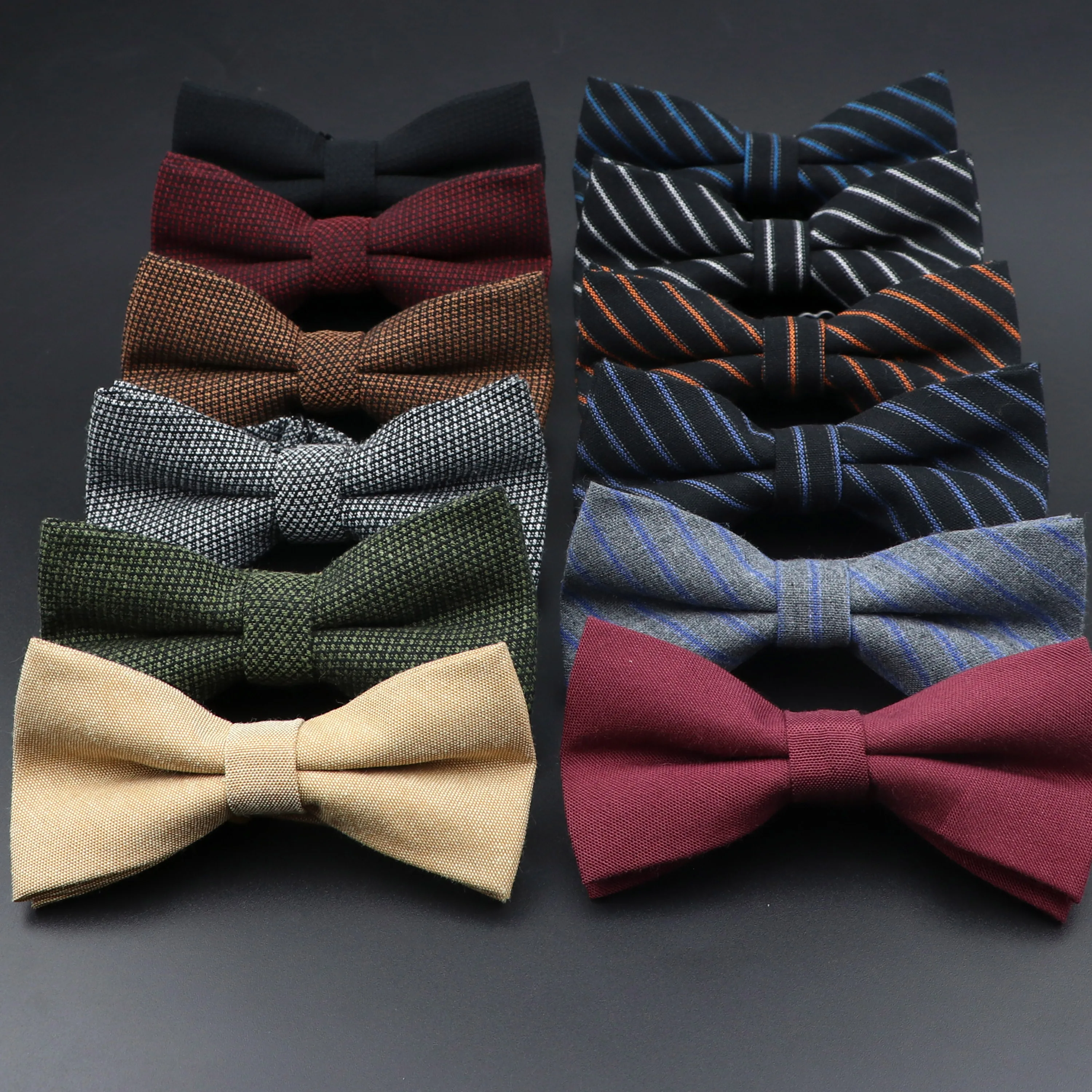 Men Striped Cotton Bowtie Knot Cravat Black Grey Blue Tuxedo Wedding Butterfly Red Groom Party Casual Bow Tie Gift Accessory