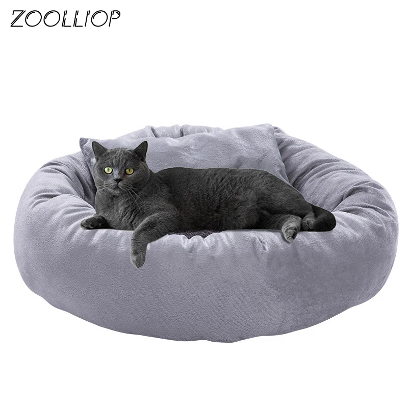 Круглая плюшевая кровать для кошек и собак | Дом сад