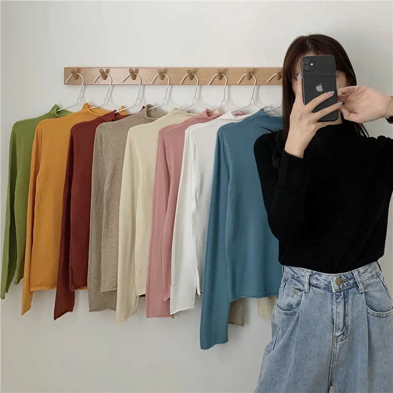 Новый стиль для осени/зимы 2020 однотонный джемпер с высоким воротником свитер