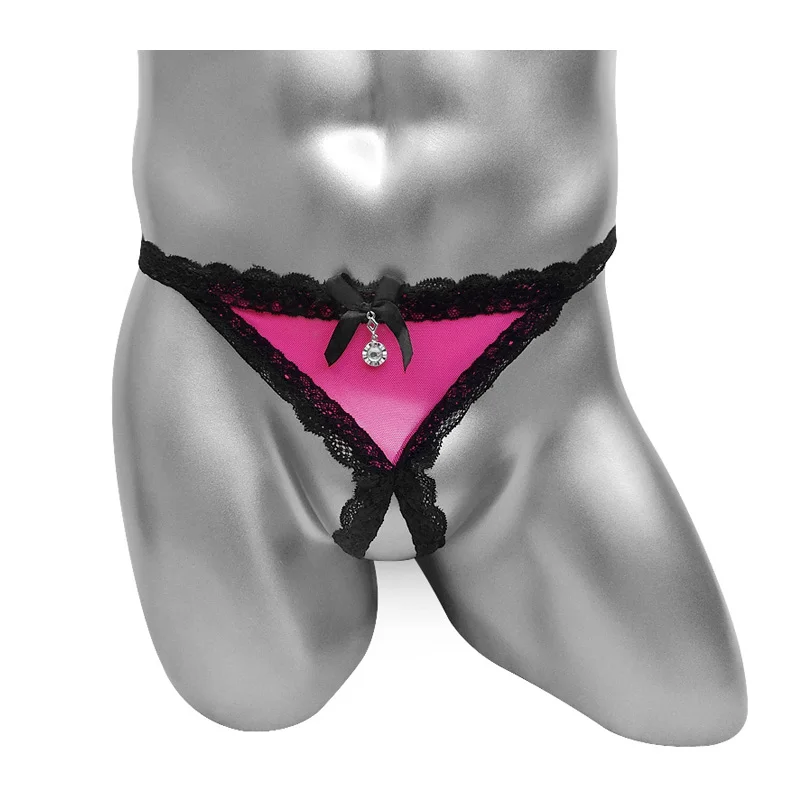 

Sissy Funny Lingerie Underwear Pendant Bow Knot Sexy Erotic Mens Bikini Open Crotch Sleepwear Nightwear G String