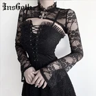 Свитшот женский кружевной InsGoth, с цветочной вышивкой и длинным рукавом, в готическом стиле