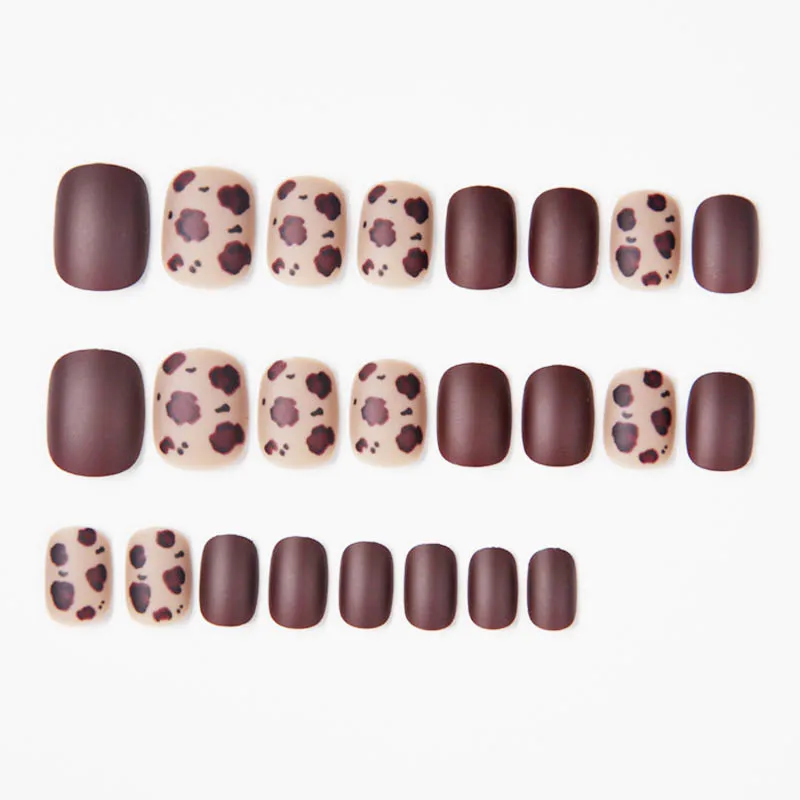 24 шт./упаковка Короткие матовые накладные ногти с леопардовым принтом новый