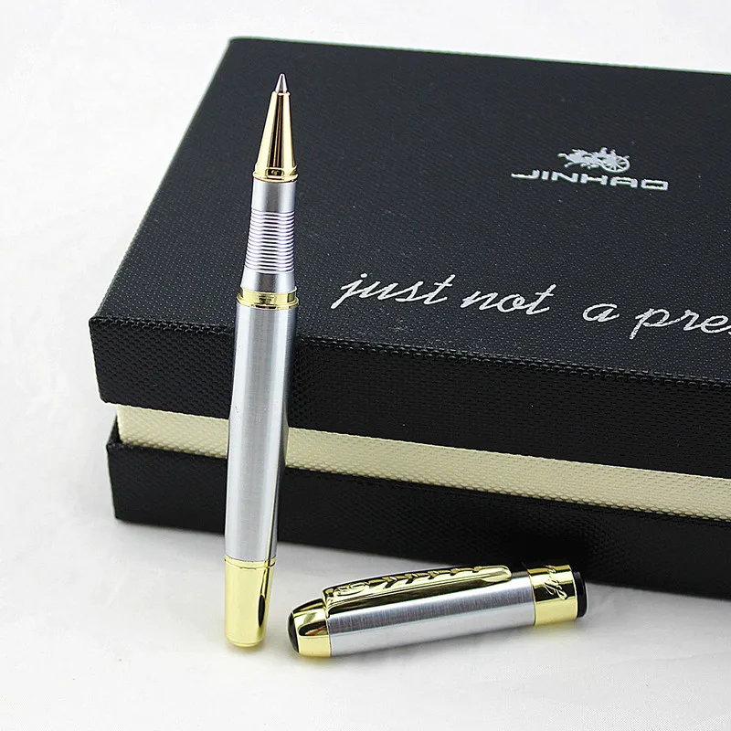 JINHAO роскошный и высококлассный золотой цвет металлический круглый РОЛИК ручка быстрое письмо Бизнес Мужская шариковая ручка