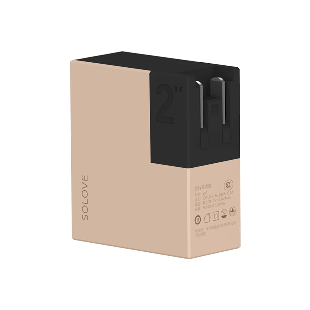 Xiaomi SOLOVE портативное зарядное устройство для путешествий W2 складной Универсальный США ЕС Великобритания штекер Адаптер 5000 мАч банк питания USB с двумя выходами