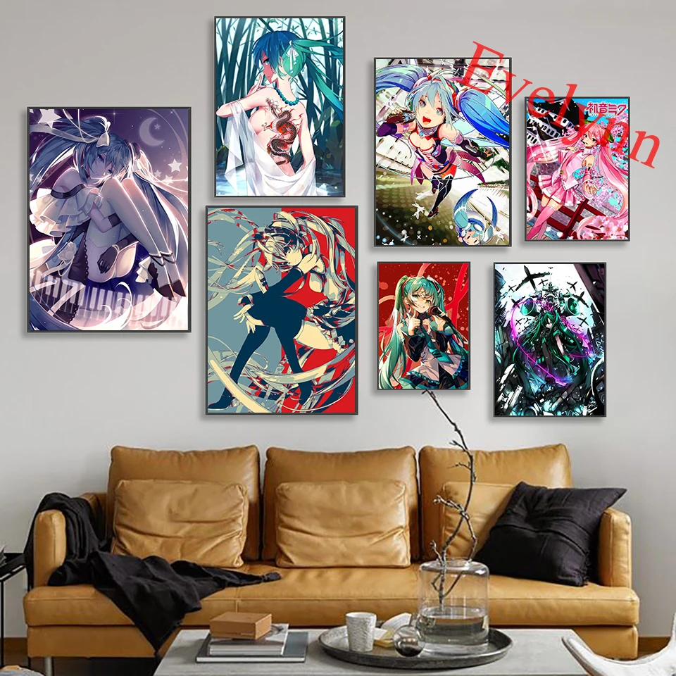 

Japanese Anime Singer Hatsune Miku Poster Girls Room Decor Painting Gift Nordic Modern Living Room Decor Canvas Wall Art Prints