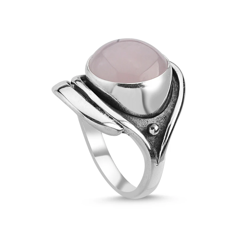 

Silver 925 Sterling Pink Quartz Stone Handwork Ring