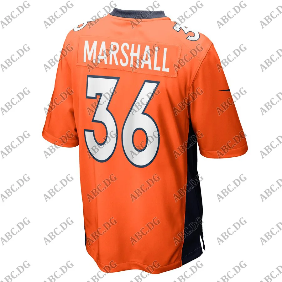 

Customized Stitch American Football Jersey Men Women Kid Youth Denver Trey Marshall Orange Game Jersey
